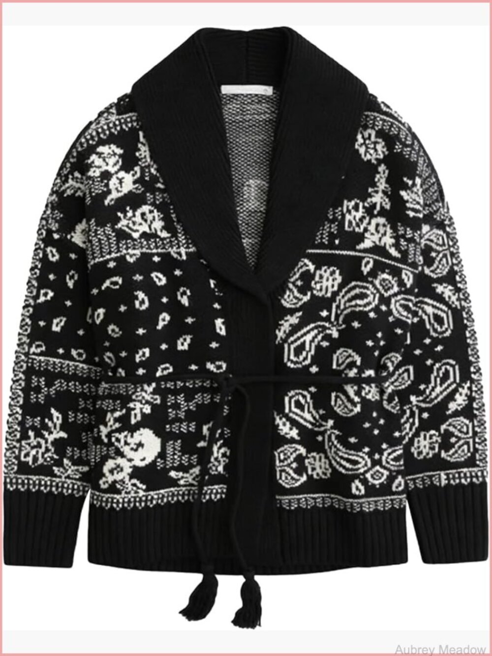 Chunky Long Sleeve Belted Cardigan Sweater Open Front Jacquard Knit